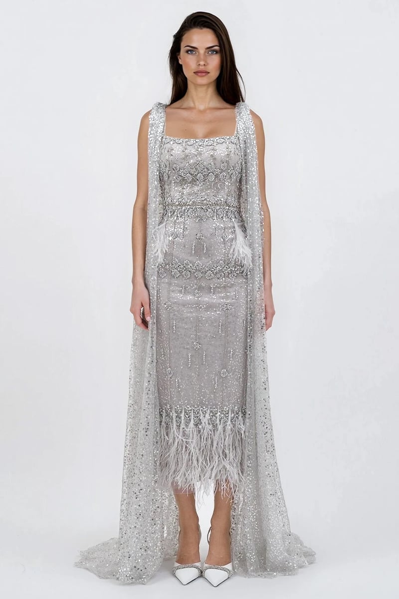 True Fantasy Beaded Crystal Midi Dress - By Baano