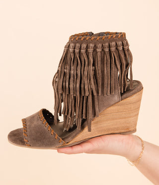 True Fringe Wedge in Taupe Naughty Monkey