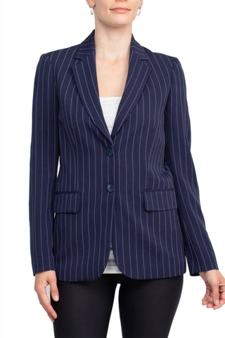 Tahari ASL Notched Collar Two Button Long Sleeve Crepe Blazer - By Baano
