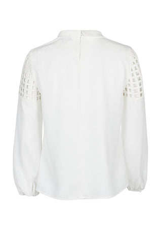 Tahari ASL Tie Neck Long Sleeve Lasercut Shoulder Keyhole Back Crepe Top (Petite) - By Baano