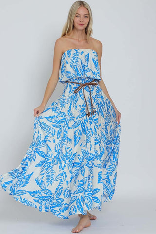 Tube Elastic Waisted Braid Belted Maxi Dress