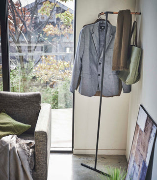 Corner Leaning Coat Hanger (63" H)  - Steel + Wood - By Baano