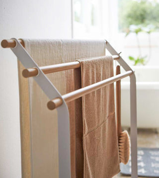 Bath Towel Rack (32" H)  - Steel + Wood - By Baano