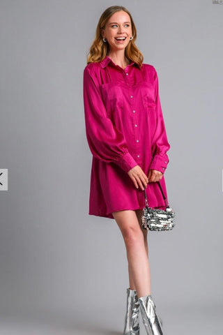 Dress, Magenta Satin