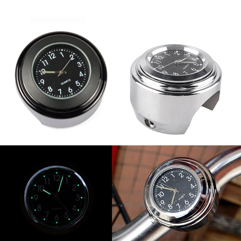 Universal 7/8" Waterproof Chrome Motorcycle Bike Handlebar Mount Quartz Clock Motorcycle Handlebar Clock, Motorcycle Modification Handlebar Mount Waterproof Quartz Clock Watch Accessories Watch Aluminum Luminous Clock Moto Black Stevvex