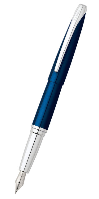 ATX® Translucent Blue Lacquer Stainless Steel Medium Nib Fountain Pen - By Baano