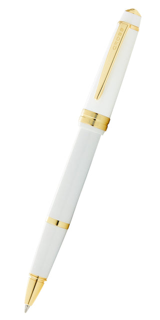 Bailey Light™ Polished White Resin and Gold Tone Rollerball Pen - By Baano
