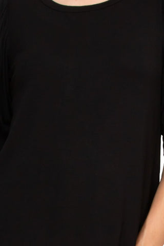 Joan Vass NY Scoop Neck Short Shirred Sleeve Solid Shirttail Hem - Glamourous Grace