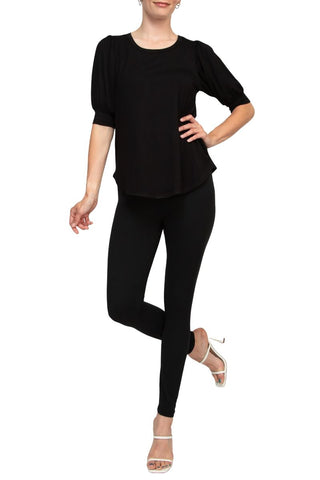 Joan Vass NY Scoop Neck Short Shirred Sleeve Solid Shirttail Hem - Glamourous Grace