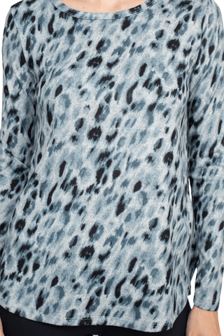 Joan Vass NY Scoop Neck Long Sleeve High - Low Hem Animal Print Jersey Top - Glamourous Grace