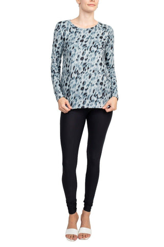 Joan Vass NY Scoop Neck Long Sleeve High - Low Hem Animal Print Jersey Top - Glamourous Grace