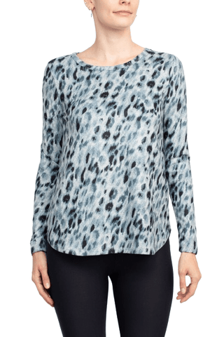 Joan Vass NY Scoop Neck Long Sleeve High - Low Hem Animal Print Jersey Top - Glamourous Grace