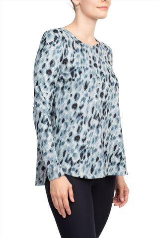 Joan Vass NY Scoop Neck Long Sleeve High - Low Hem Animal Print Jersey Top - Glamourous Grace