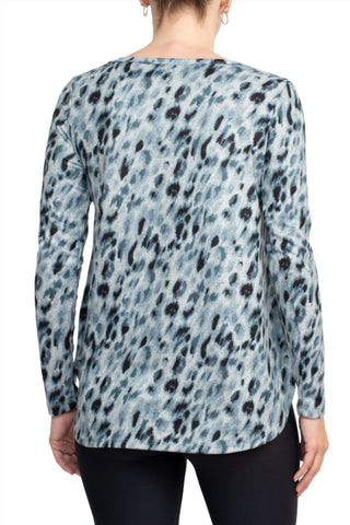 Joan Vass NY Scoop Neck Long Sleeve High - Low Hem Animal Print Jersey Top - Glamourous Grace