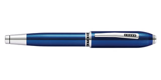 Peerless™ Translucent Quartz Blue Engraved Lacquer Platinum Plated Appointments Rollerball Pen - By Baano