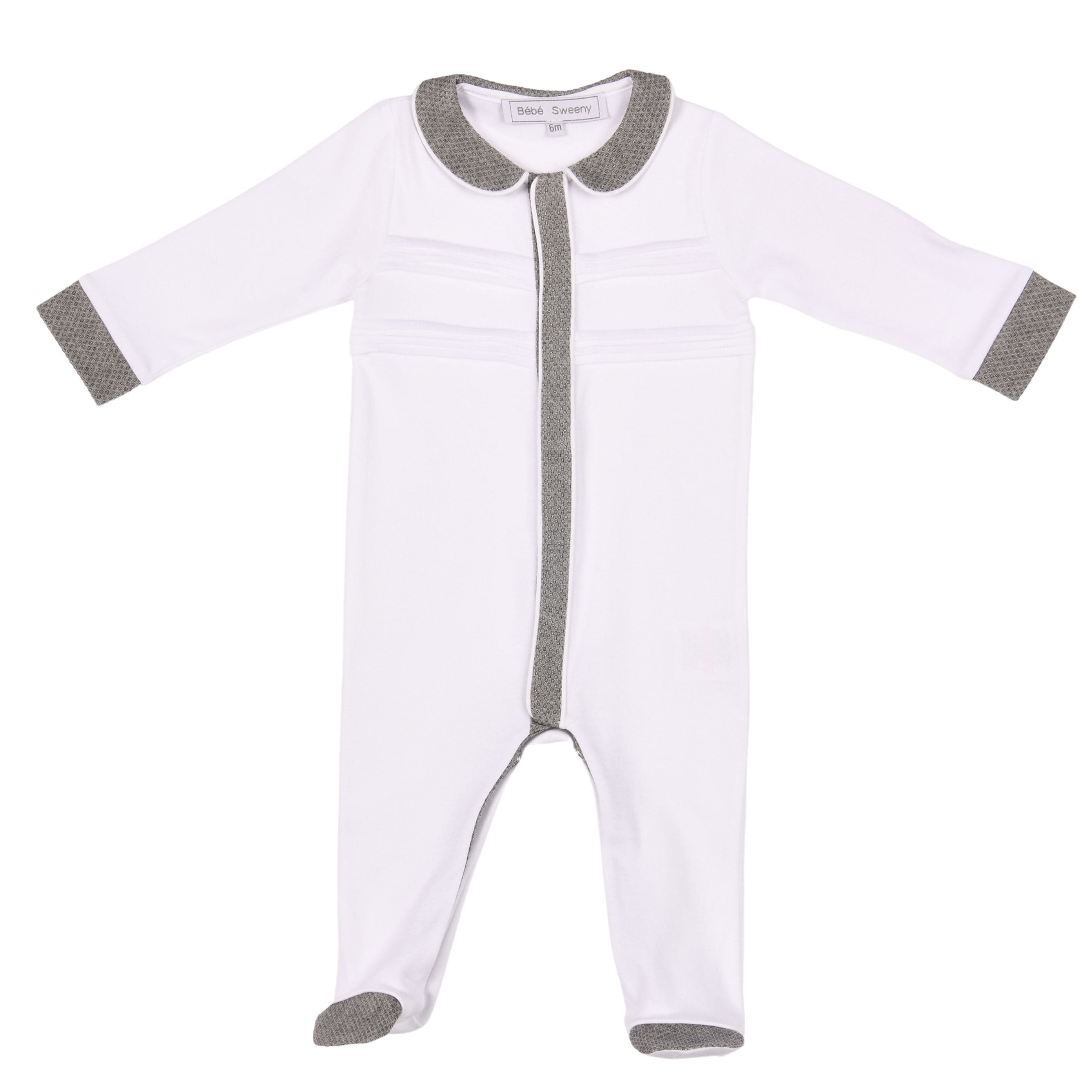 MON BEAU TROUSSEAU | Boys White & Grey Cotton All-in-One