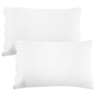 600 Thread Count Scallop Rope Embroidered Cotton Pillowcase Pair