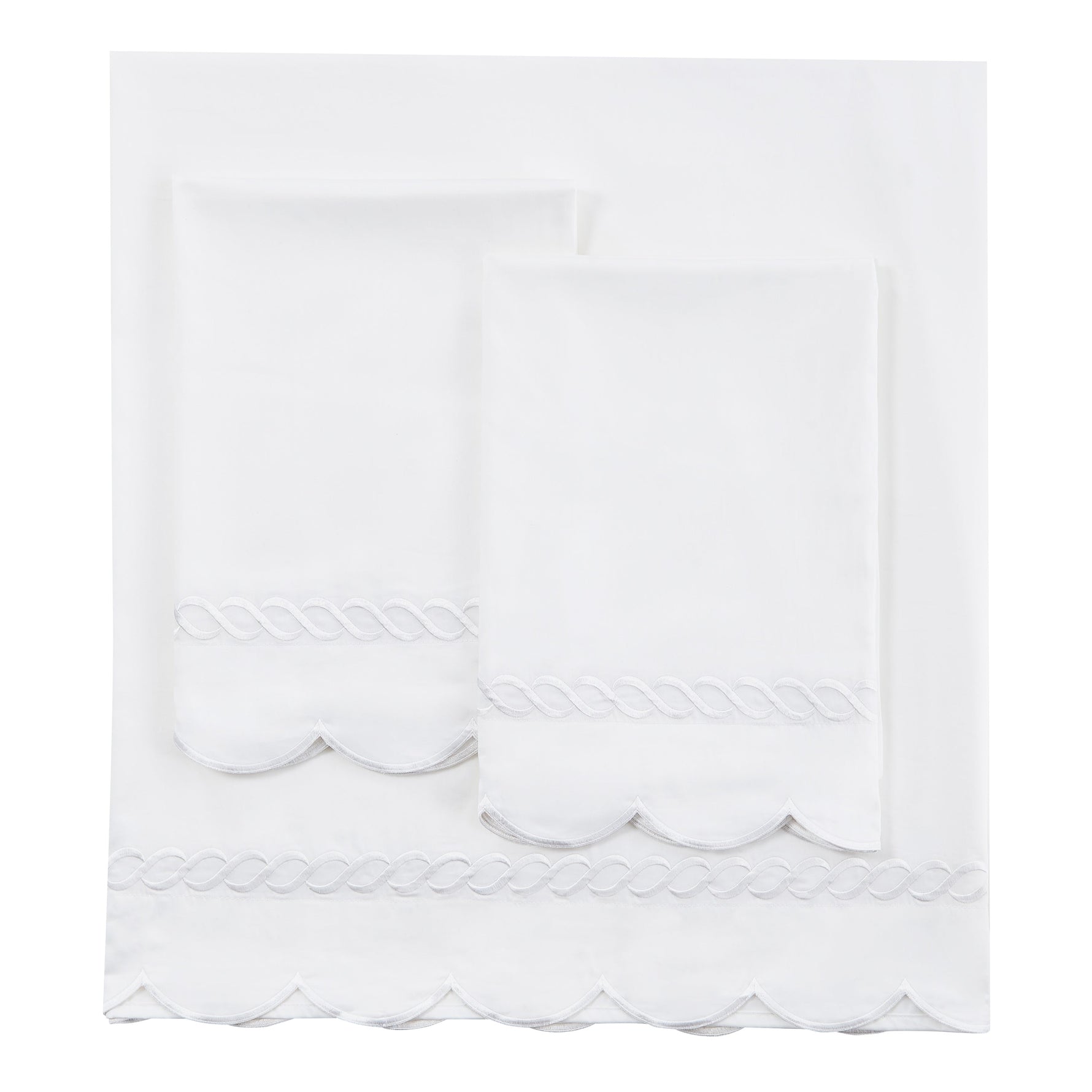 600 Thread Count Scallop Rope Embroidered Cotton Sheet Set