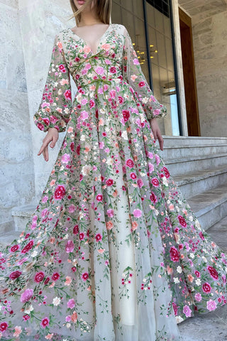 Wildflower Romance Embroidered Maxi Dress - By Baano