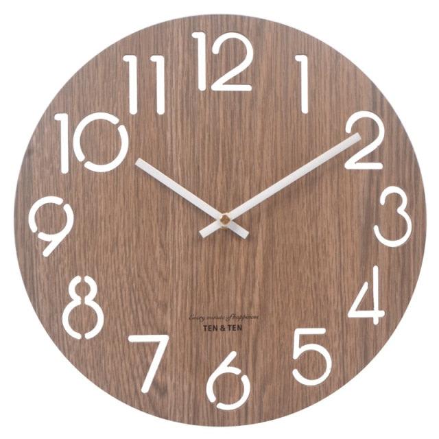 Wooden 3D Wall Clock Modern Design Nordic Brief Living Room Decoration Wooden Round Wall Clock Vintage Rustic Clock for Kitchen Bedroom Office Home Silent & Non-Ticking Large Numbers Kitchen Clock Art Hollow Wall Watch Home Decor 12 inch Stevvex
