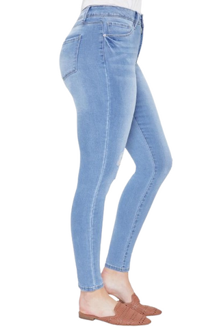 Royalty For Me By YMI High- Rise Skinny 1 Button Zipper Closure Belt Hoop Pockets Denim - By Baano