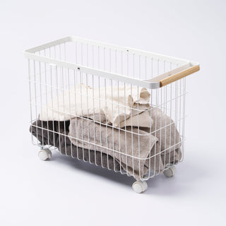 Rolling Wire Basket (15" H)  - Steel + Wood - By Baano