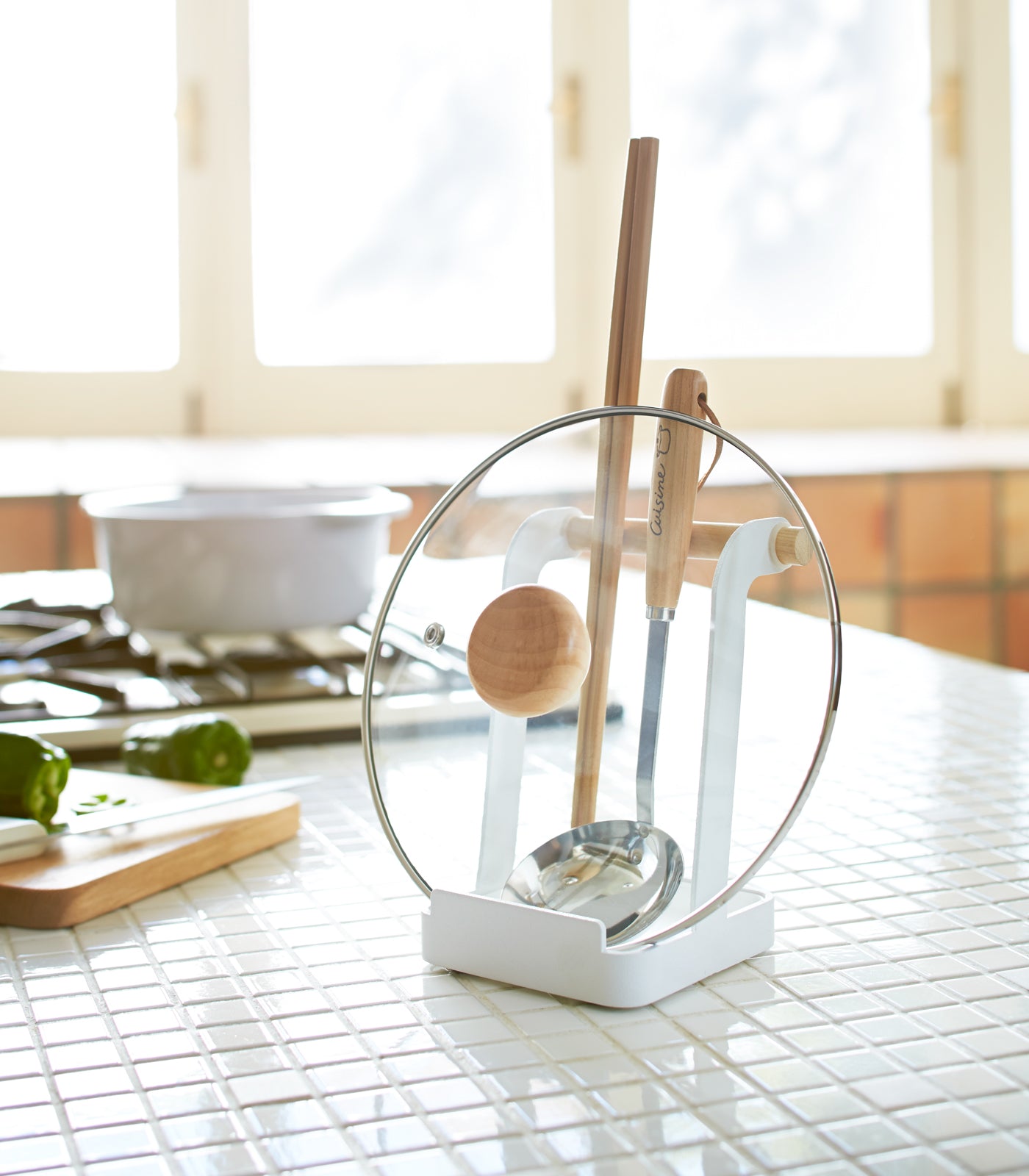 Lid & Ladle Stand - Steel + Wood Yamazaki Home