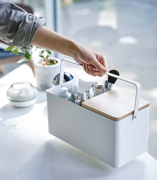 Makeup Organizer with Mirror - Steel + Wood - By Baano
