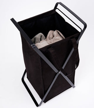 Laundry Hamper with Cotton Liner - Two Sizes - Steel + Cotton - By Baano
