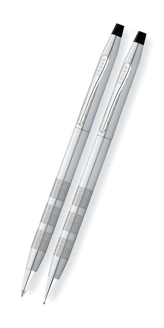 Classic Century® Satin Chrome Ballpoint Pen & 0.7MM Pencil Set - By Baano