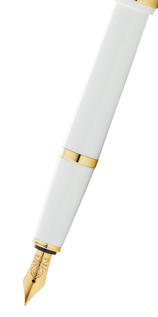 Bailey Light™ Polished White Resin and Gold Tone Medium Nib Fountain Pen - By Baano
