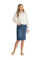 Zana Front Button Denim Midi Skirt - By Baano
