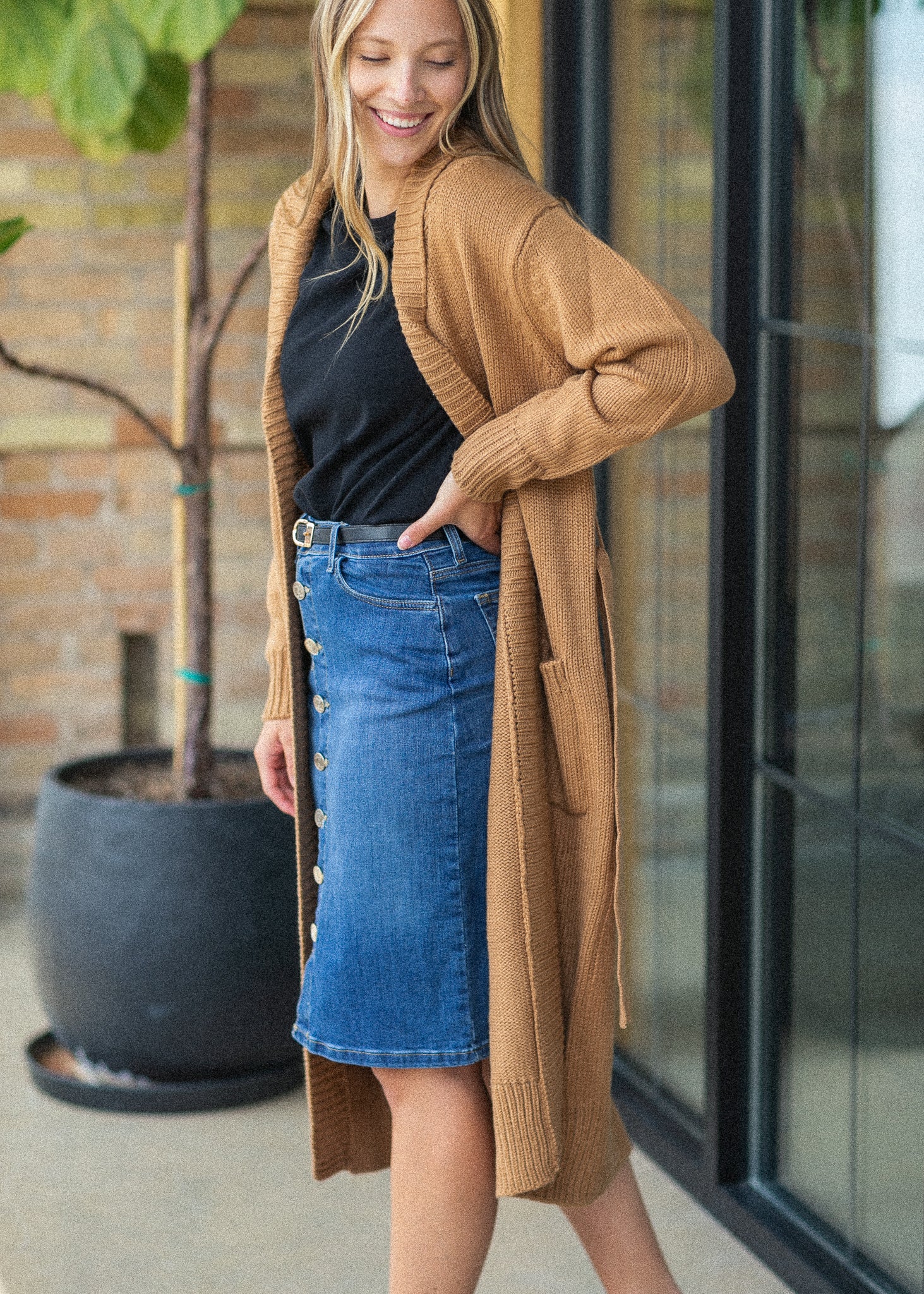 Zana Front Button Denim Midi Skirt - By Baano