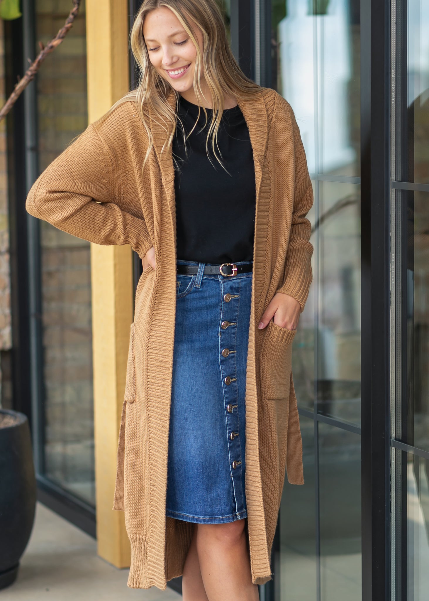 Zana Front Button Denim Midi Skirt - By Baano