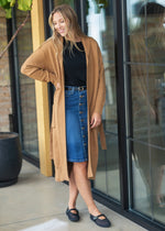 Zana Front Button Denim Midi Skirt - By Baano