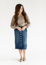 Zana Front Button Denim Midi Skirt - By Baano