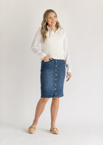 Zana Front Button Denim Midi Skirt - By Baano