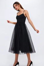 Zdenka Black Tulle Midi Dress - By Baano