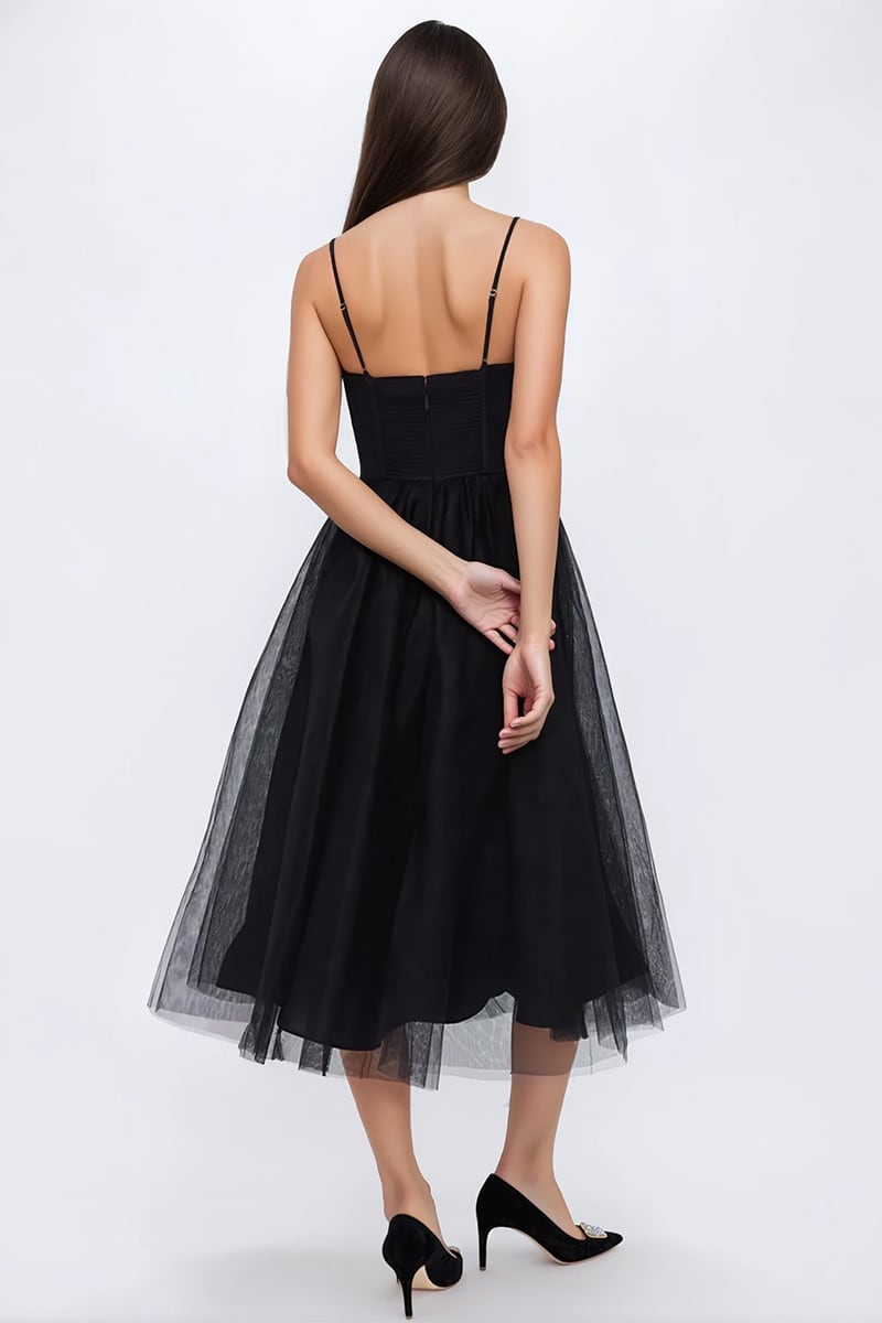Zdenka Black Tulle Midi Dress - By Baano