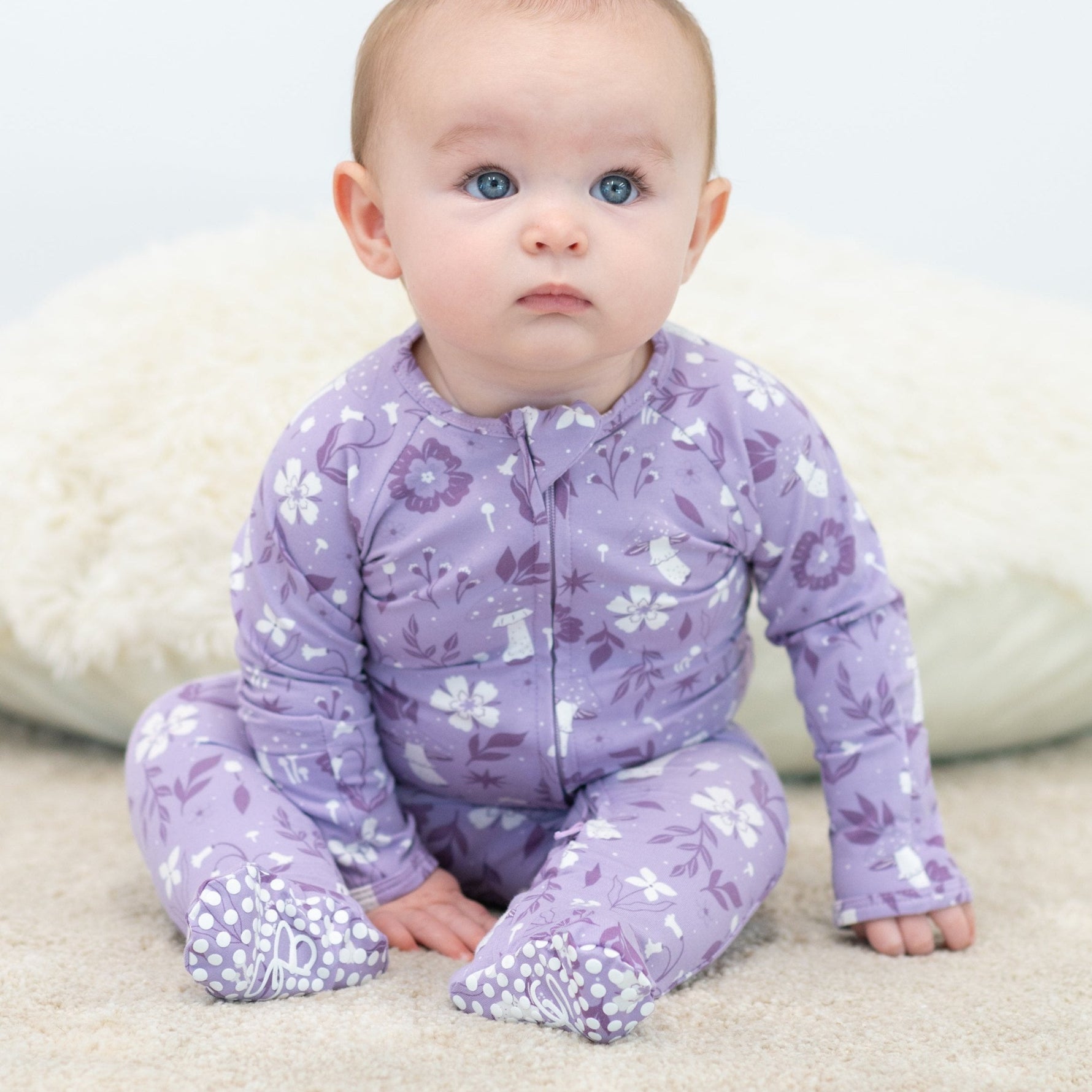 Mushroom Floral Zipper Footie - By Baano