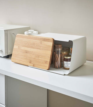 Bread Box with Cutting Board Lid - Steel + Wood - By Baano