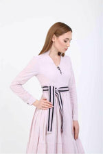 Elise V - Neckline Midi Dress Summer with Belt - By Baano