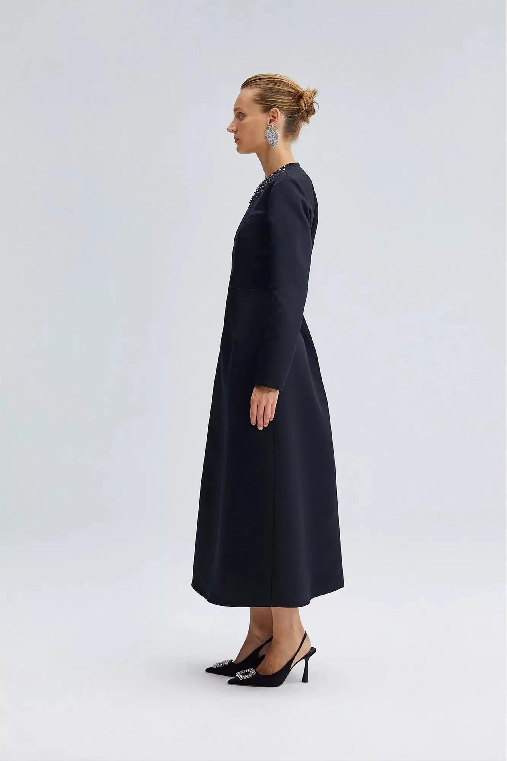 Satin Midi Dress With Rhinestones - By Baano