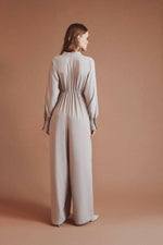 Stylish Draped Lisa Gathered High Waist Jumpsuit in Orange - Modest Rompers - By Baano