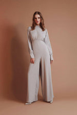 Stylish Draped Lisa Gathered High Waist Jumpsuit in Orange - Modest Rompers - By Baano