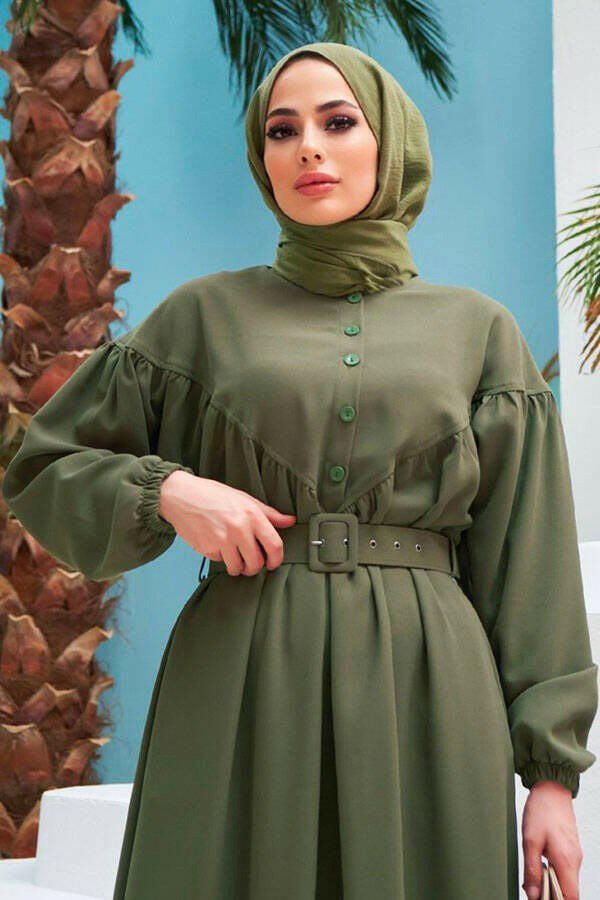 Beautiful Button Front Belted Long Maxi Dress - Abaya - With Side Pocket - Glamourous Grace