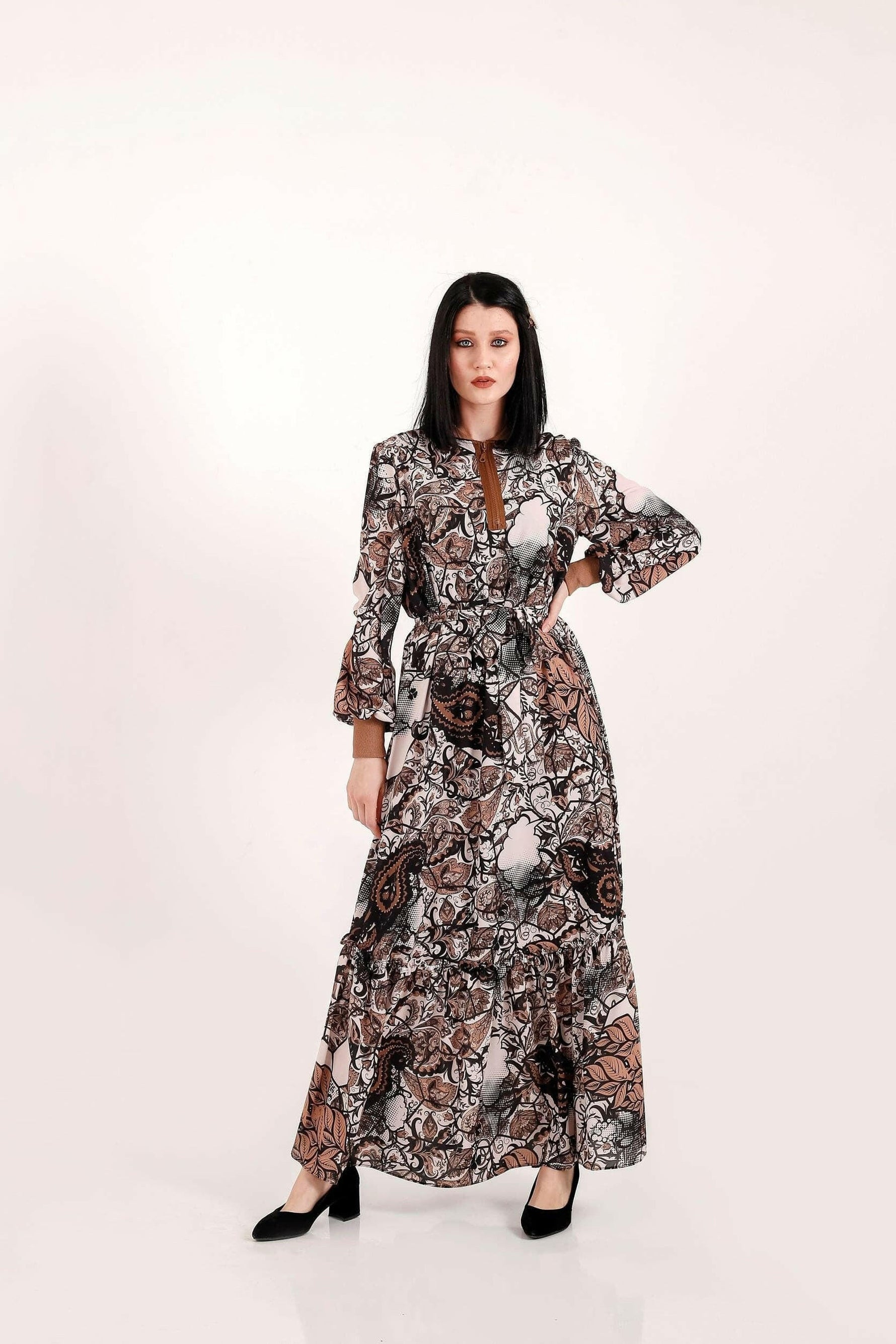 Paisley Maxi Dress with Long Sleeves - Glamourous Grace