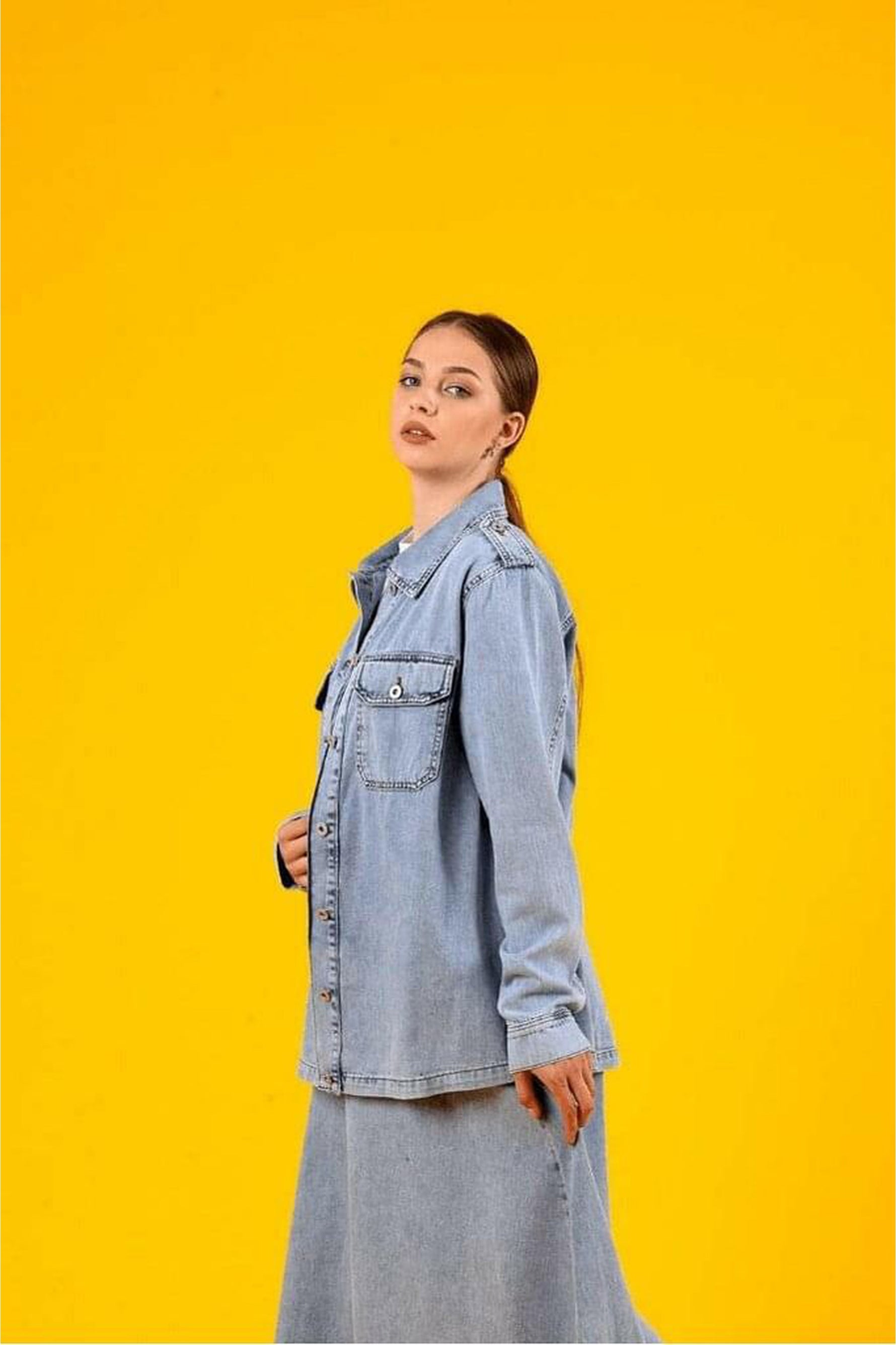 Discover effortless elegance with the Alara Denim Skirt Set - By Baano