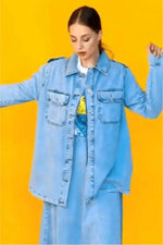 Discover effortless elegance with the Alara Denim Skirt Set - By Baano