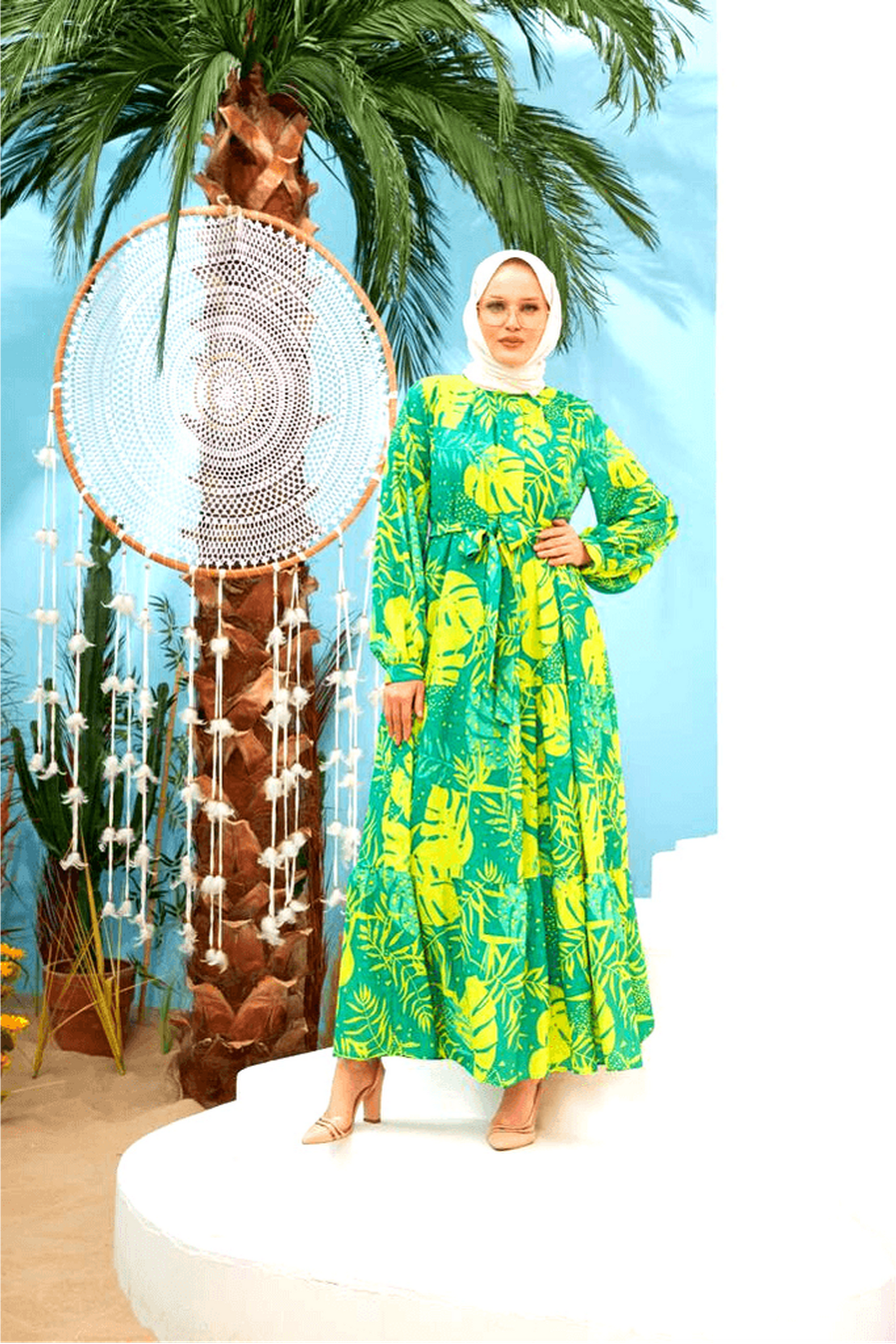 Maui Lime Green Maxi Dress with Detailed Side Design and Long Sleeves - By Baano